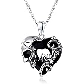 Aututer S925 Sterling Silver Skull Pendant Necklace Heart Crystal Birthstone Skull Necklace Gothic Jewlery Gifts
