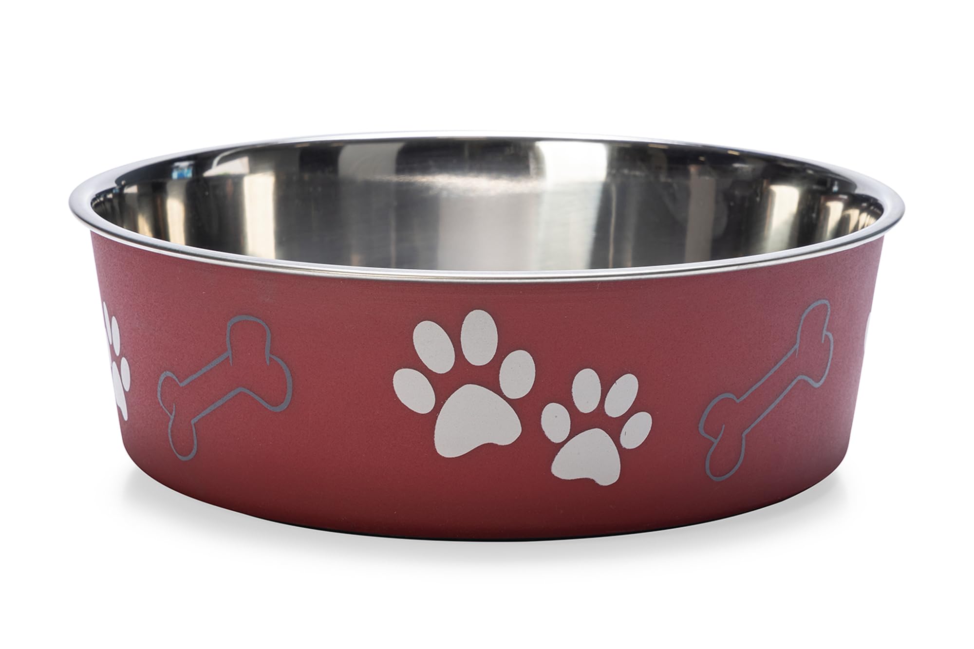 Karlie Stainless Steel Bowl with Paw Motive 2200 ml ø: 21 - 23 cm Dark Red