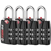 Forge TSA Luggage Combination Lock - Open Alert Indicator, Easy Read Dials, Alloy Body- Ideal for Travel, Lockers, Bags (Black 4PK)