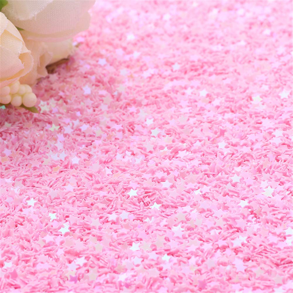 100g Iridescent Star Shaped Sequins Glitter Flat PVC Star Sequins Paillettes for Scrapbooking Embellishment Card Making Jewellery Making Nail Manicure Decorartions (Pink)
