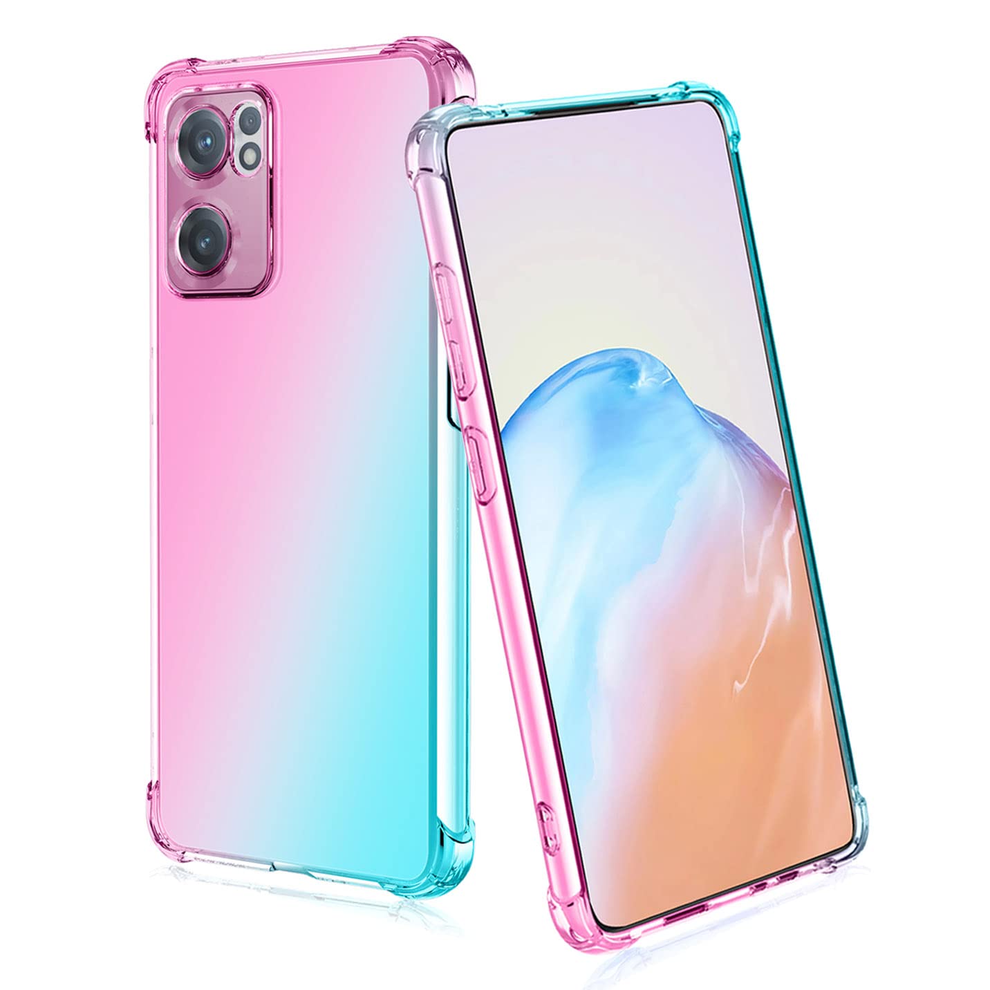 BORYA Silicone Case for OPPO Find X5 Lite 5G, Transparent Ultra Thin Shockproof Silky Soft Touch Premium TPU, Elegant Colorful Gradient Anti-Scratch Cover,Pink/Green