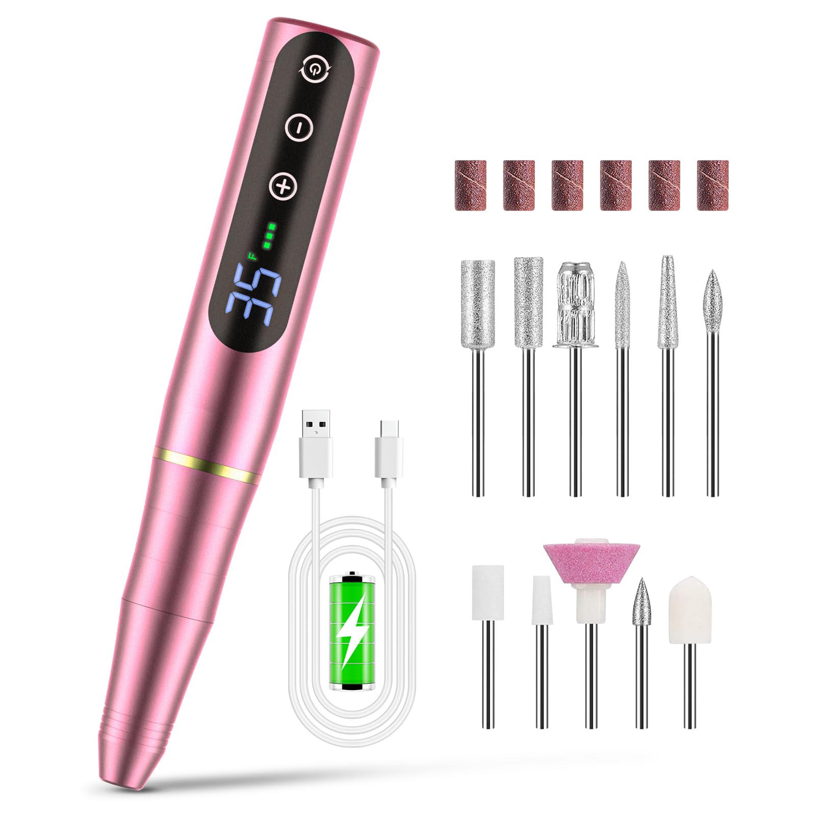 Nail Drill NAILGIRLS Rechargeable Cordless Nail Drill Machine, Portable Electric 35000RPM Professional Electric Nail File for Acrylic Gel Nails, Efile Manicure Pedicure Polishing,Pink
