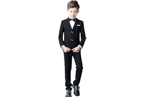YuanLu Boys Suit for Kids Tuxedo Wedding Ring Bearer Outfit, 5 Piece Boy Slim Fit Formal Suits with Adjustable Waist