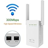 WOSUK WiFi Range Extender 300M WiFi Repeater Router WiFi Signal Booster Amplifier Wireless Access Point WiFi Hotspot Mini AP with 2 Ethernet Port Wall Plug 2 External Antennas Smart Signal Indicator L (02E)