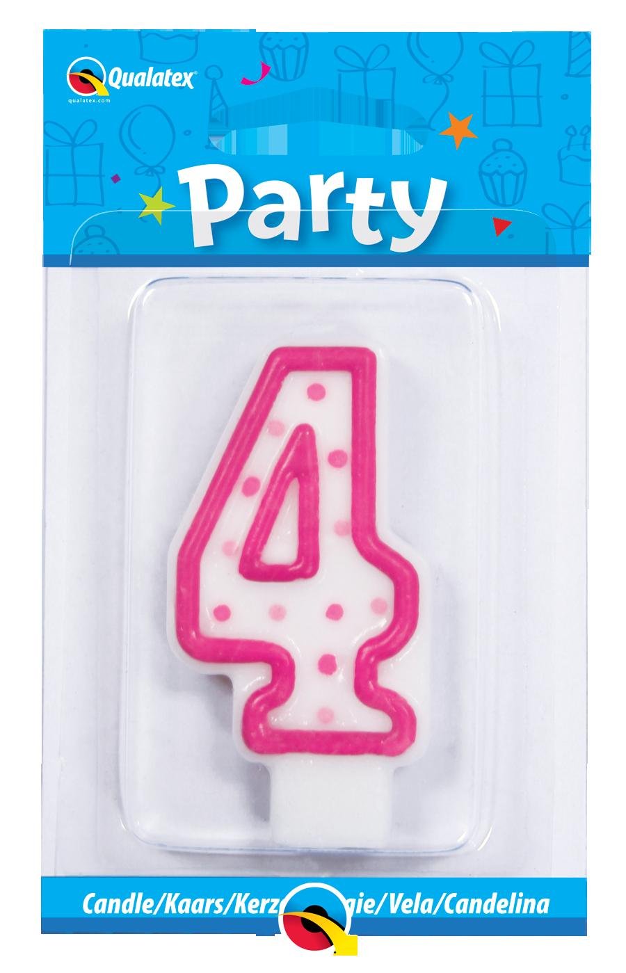 Qualatex Candle Age 4, 4th Birthday Candle, Birthday Cake Candle Age 4 Fourth Birthday, 26197, Pink