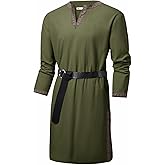 Runcati Mens Medieval Pirate Shirt Renaissance Viking Knight Warrior Tunic Tops Long Sleeve LARP Halloween Costume