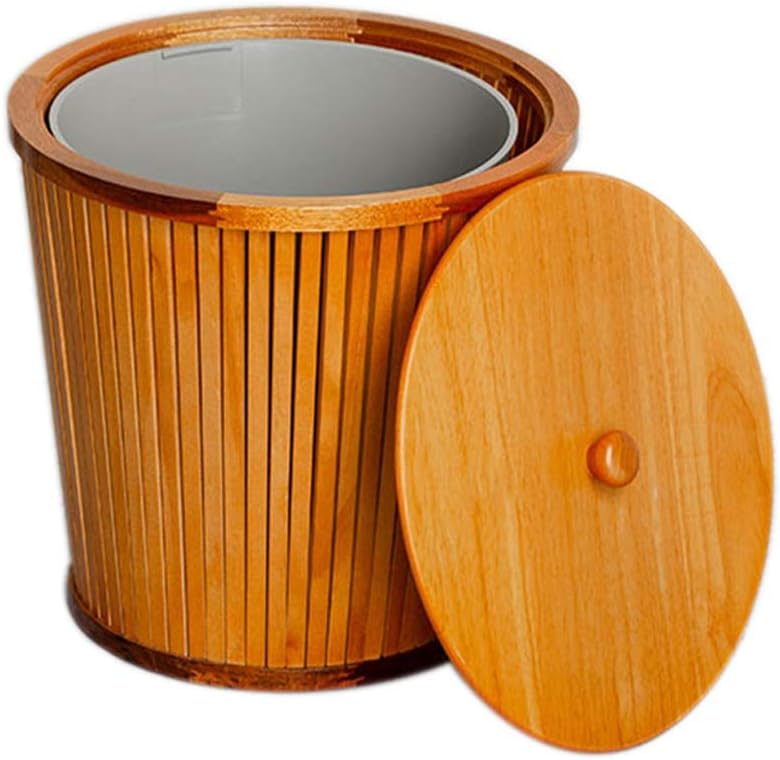 Shengsheng Papelera redonda de madera, contenedor de basura, tapa