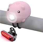 AaiLucky Kids Bike Lights for Night Riding, Girls Bike Light and Horn 2 in 1, Rechargeable Scooter Headlight and Taillight Set, 5+3 Modes, Cute Bicycle Accessories for Women, Boys