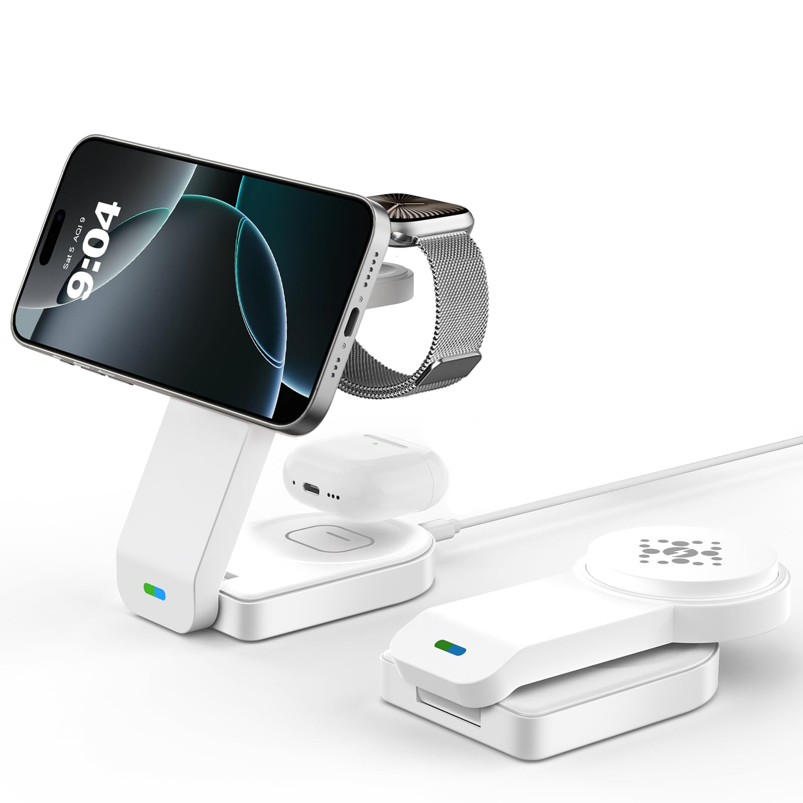 GLILAVOX Magnetic foldable Wireless Charger for Apple,3 in 1 Wireless Charging Station for iPhone Air 17 16 15 14 13 12 etc,Apple Watch,AirPod Pro3 2,Air-pods 4/3/2(White)