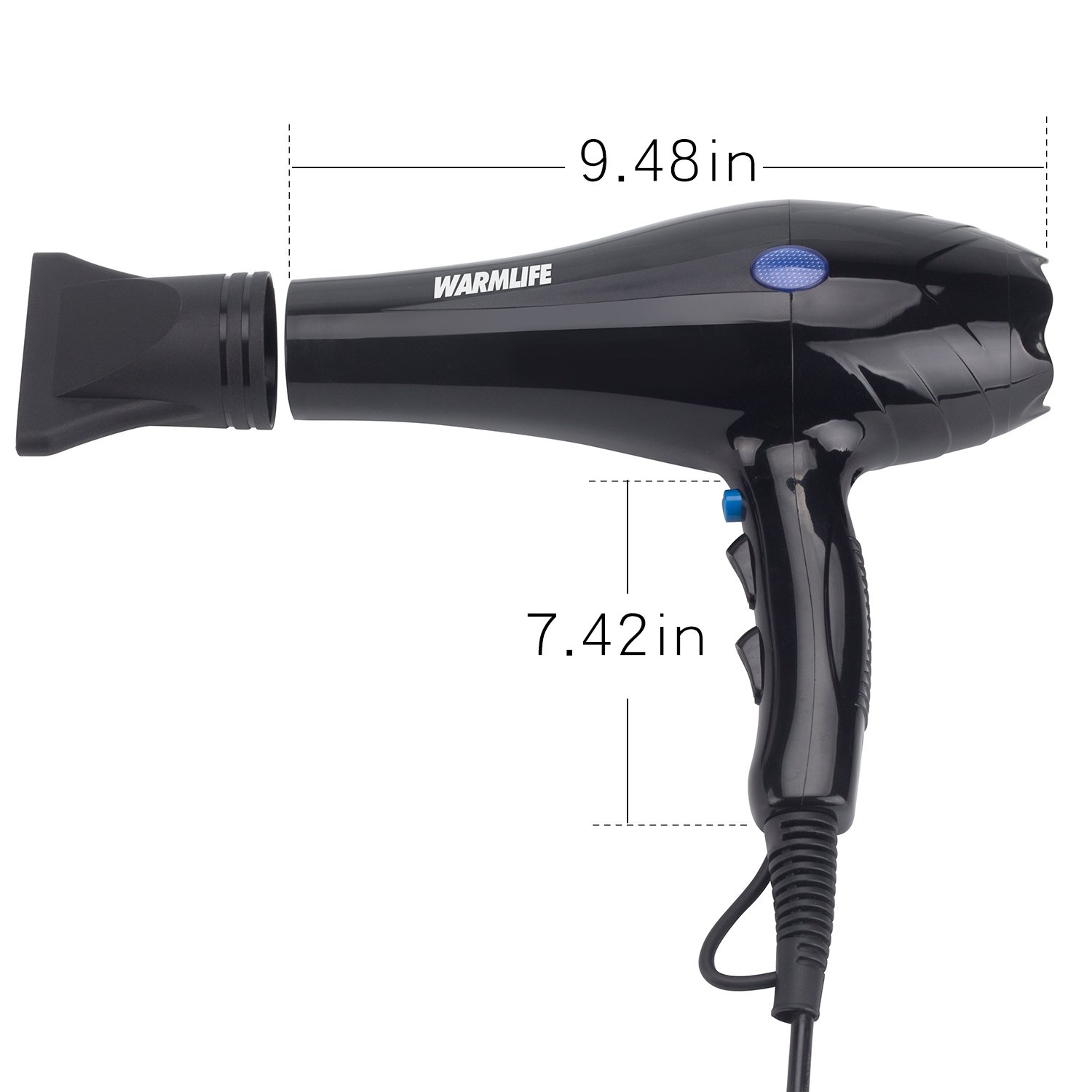 Warmlife 1875W heavy duty hair dryer Professional AC Motor Hair Dryer, Negative Ions Ceramic Ionic Blow Dryer Cold Shot Button, with Concentrator & Diffuser (Black)