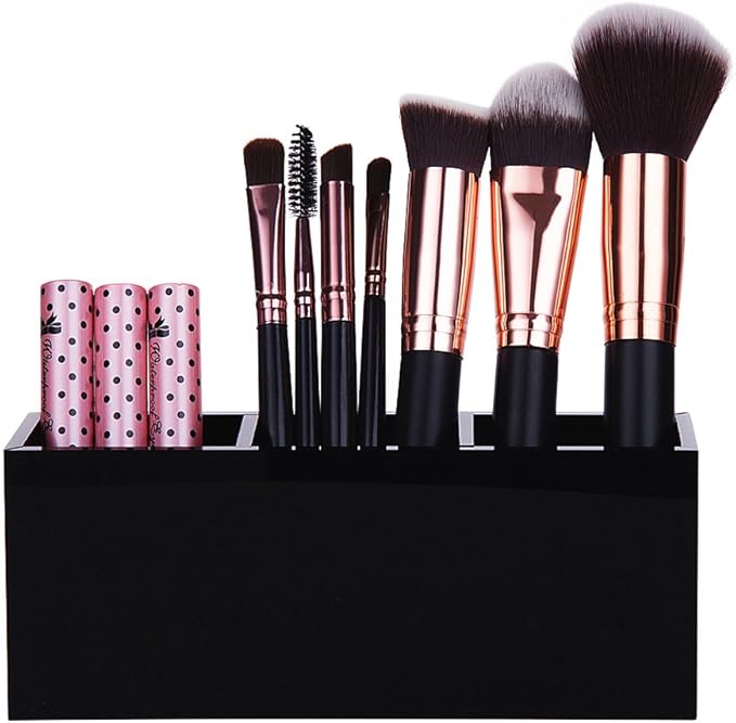 Black Acrylic Makeup Brush Holder Organizer Box 3 Slot Cosmetics Brush
