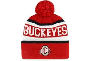 C5 SPORTS Officially Licensed Ohio State Classic Beanie Knit Pom Cuffed Hat Embroidered Logo Cap (Multi)