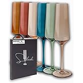Saludi Colored Champagne Flutes - As Seen on 'Bachelor in Paradise' - 7oz (Set of 6) Stemmed Multi-Color Champagne Glass - Great for All Occasions and Gifts - Luxury, Durable, Hand-Blown
