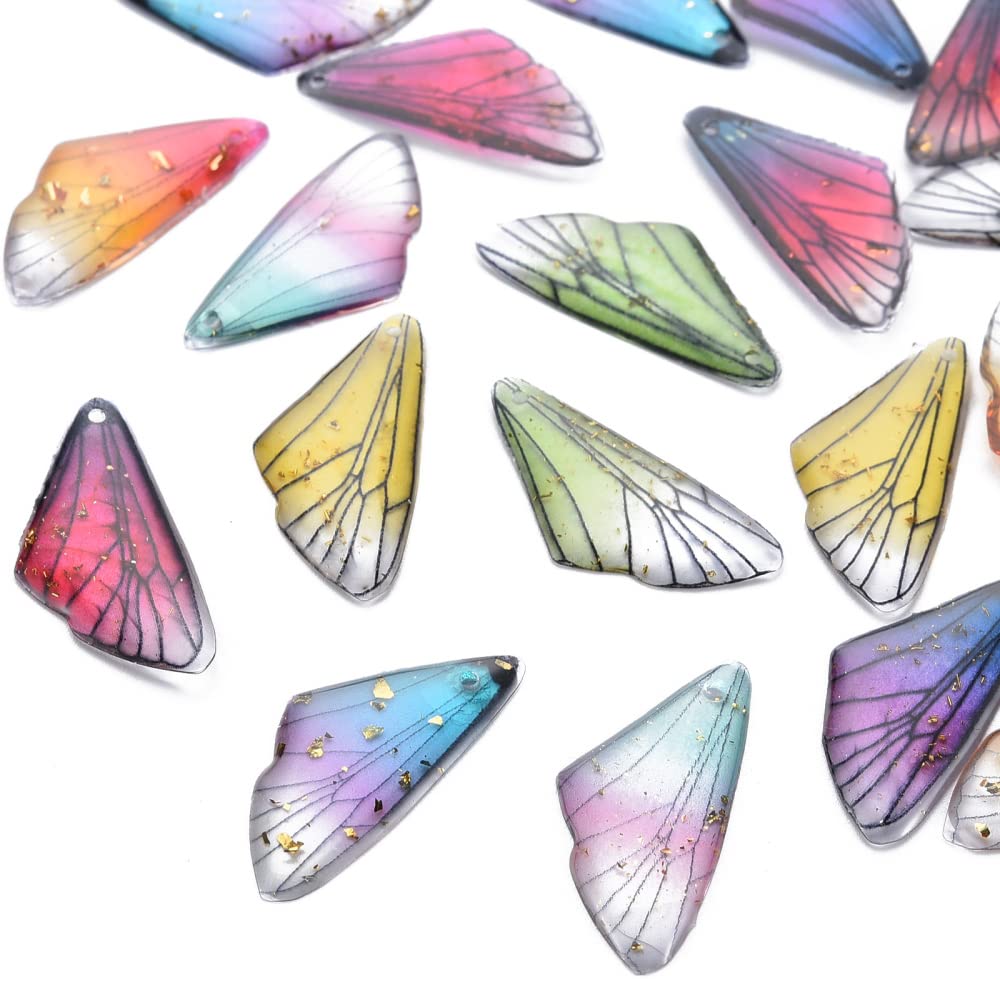 DanLingJewelry 10pcs Random Color Transparent Resin Insects Wing Charms Butterfly Wings Charms with Gold Foil for Jewelry Making