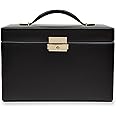 WOLF Heritage Small Jewelry Box, Black - 10 Compartments & Seven Ring Rolls - Includes Travel Case