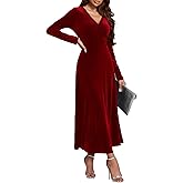 UUXQOYGR Women Velvet Maxi Dress Long Sleeve