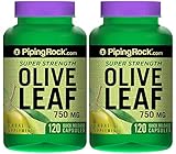 Piping Rock Super Strength Olive Leaf Extract 750 mg 2 Bottles x 120 Quick Release Capsules Herbal Supplement