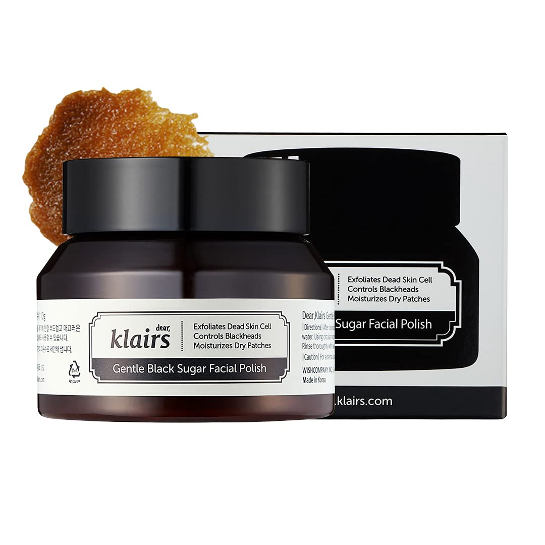DearKlairs Gentle Black Sugar Facial Polish, exfoliate, scrub, blackhead remover, 110g, 3.88 oz