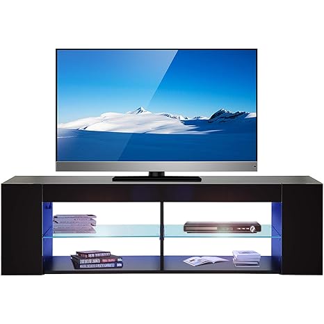 Modern Luxe ® TV Board lowboard fernsehschrank fernsehtisch schwarz matt mit LED Beleuchtung (Schwarz)