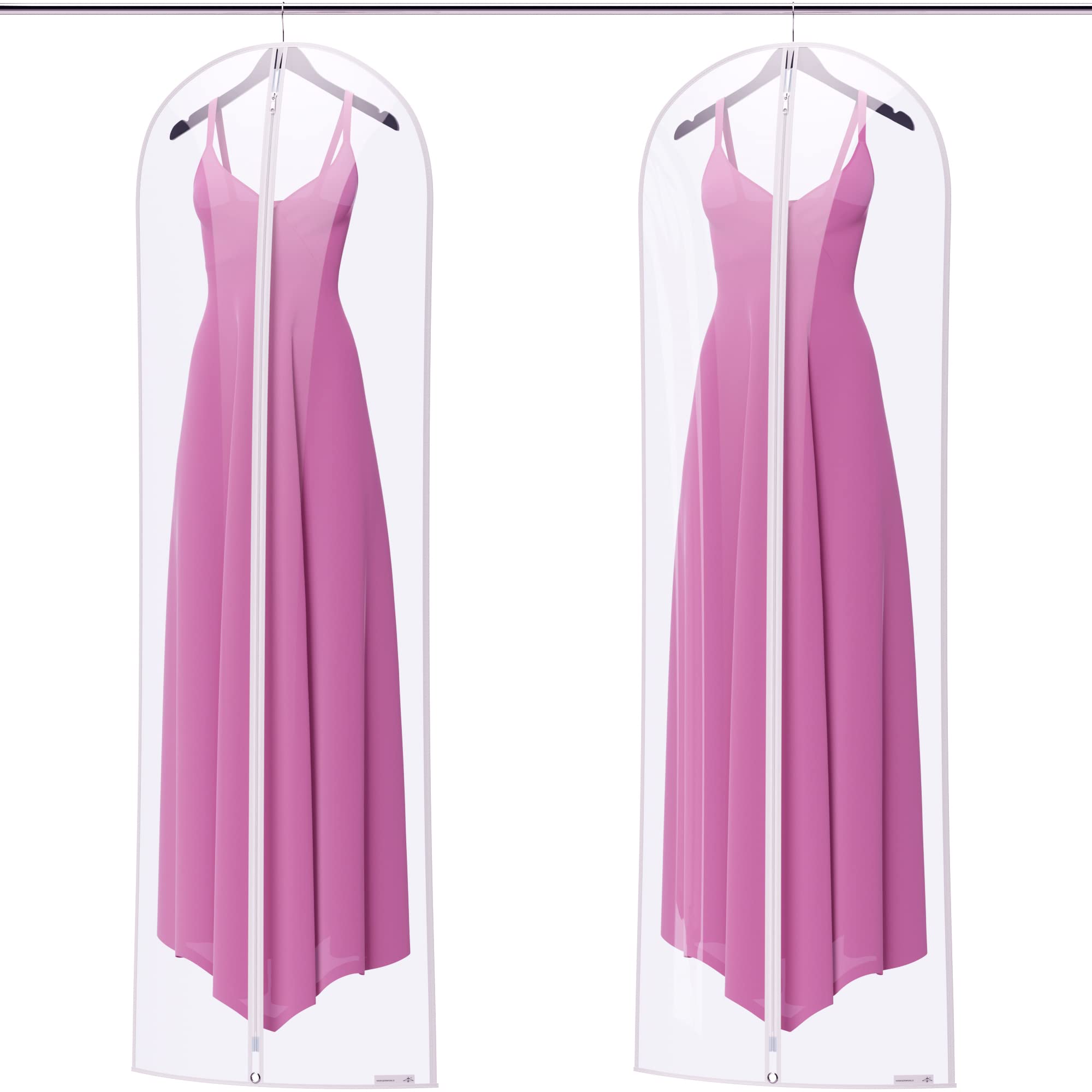 HANGERWORLD 2 Clear 72 Inch Showerproof Wedding Dress Bridesmaid Dress Ball Gown Garment Cover Bags with White Trim