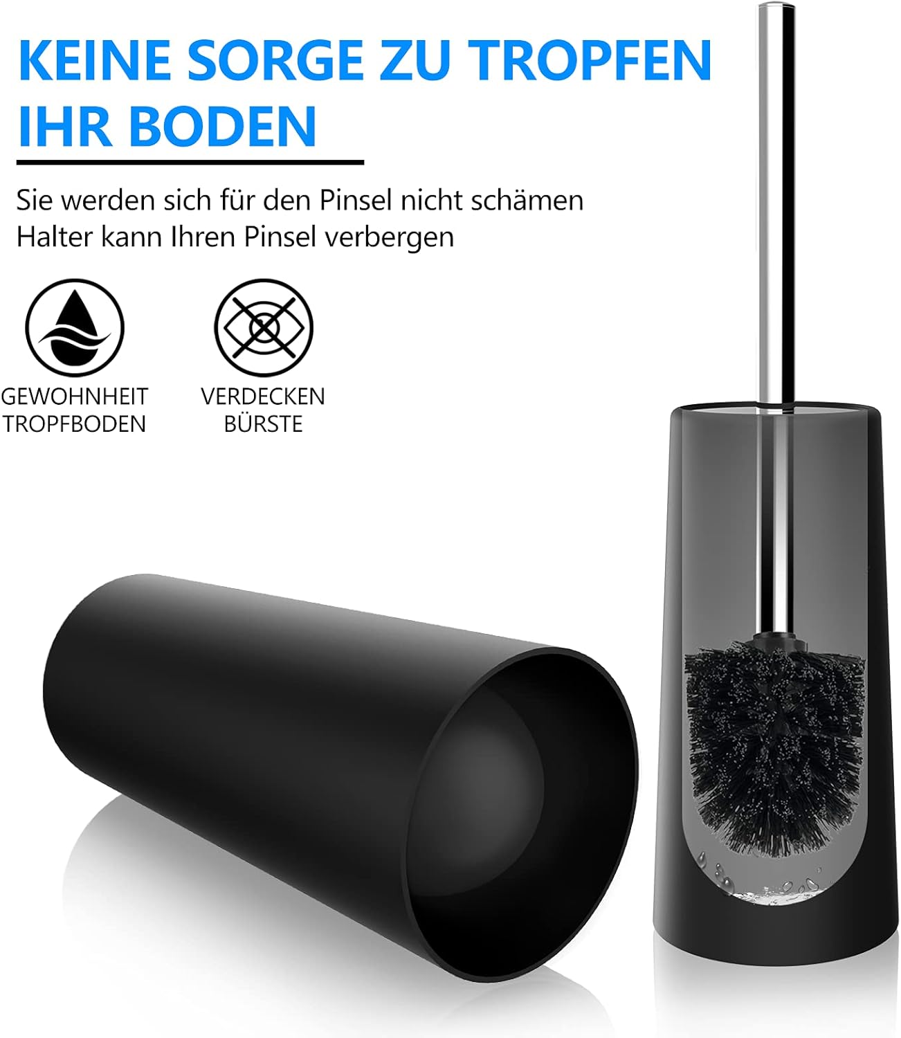 Toilet Brush and Holder,Toilet Bowl Brush with 304 Stainless Steel Long Handle, Hidden Toilet Brush with Durable Scrubbing Bristles for Bathroom Deep Cleaning: Kitchen & Dining