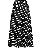 LOFAAC Women Elegant Polka Dot Satin Midi Skirts Vintage High Waisted Flowy Swing Going Out Silk Long Skirt