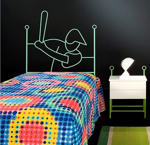 Dfierro Beisbol Cabecero de forja, 90 cm, Color Rojo, Metal, Cama 80/95