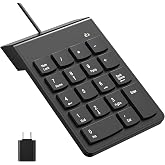 NOOX USB Numeric Keypad, Number Pad, 10 Key USB Keypad with Type C Adapter | Portable Slim Mini 18 Key Numpad for Laptop Desktop Computer PC, ChromeBook, Surface, NoteBook, Accounting Office Essential