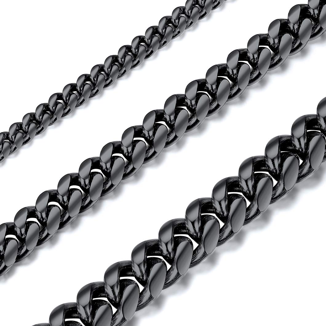 Compact Cuban Chain Necklace, 6MM Wide, 30 Inch(76CM) Length, Gift For Men/Women/Boys/Girls, Black Plated Stainless Steel Jewelry Close-knit Curb Choker Necklace (Gift Packaging), RN20103H-6-30 — image 1