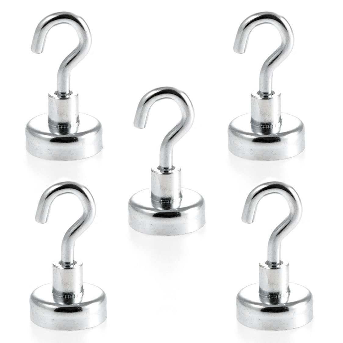 Magnetastico® | 5 Pieces Neodymium N35 Magnetic Hooks 25 mm Ø | Holding Force 22.0 kilograms | 5 Neodymium Hook Magnets zinc Coated & Very Strong | Pot Magnet with Hook