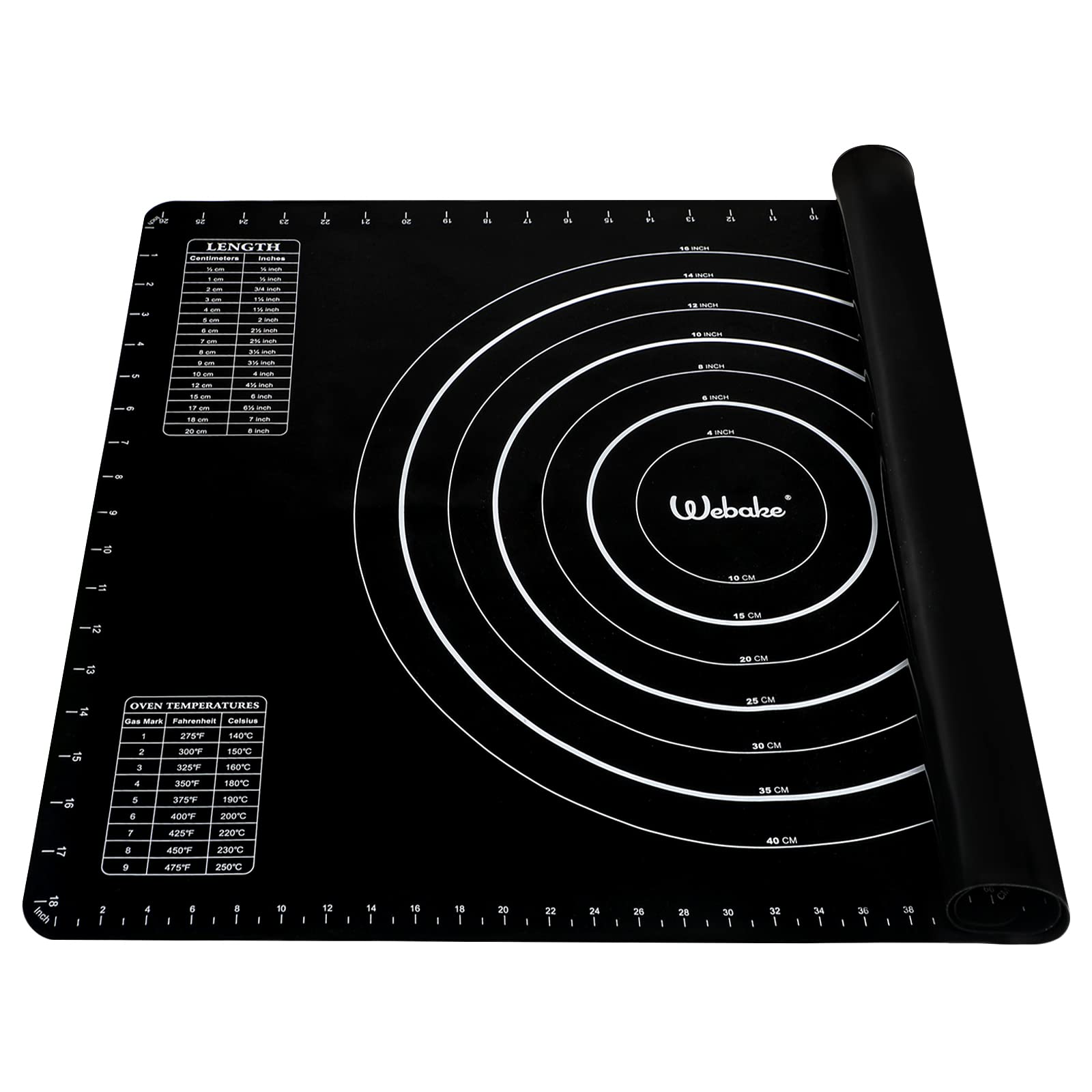 Webake Silicone Pastry Mat Rolling Mat 70 x 50 cm Non Stick Extra Large Baking Mat with Measurements Non-Slip Dough Fondant Mats for Cookies Cake Macarons Pizza Bread, Black