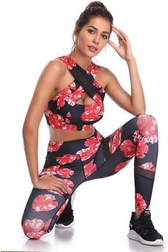 YogaAnzug 2teiliges Set Frauen Gedruckte SportSprunganzüge für Frauen Crop Top Fitness Yoga