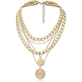 Eohak Boho Layered Necklaces for Women Trendy Retro Coin Pendant Necklace Disc Pendant Necklaces Jewelry