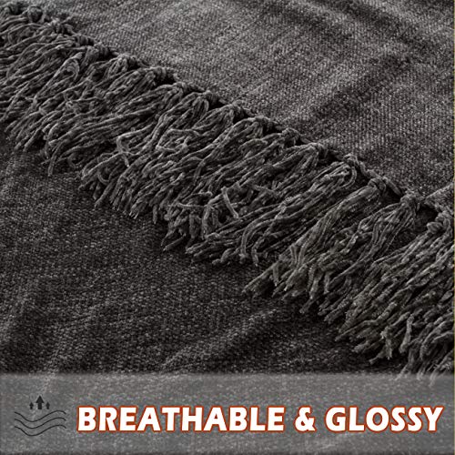 EverGrace Cozy Soft Chenille Throw Blanket with Fringe Luxury Fluffy Throw Blankets for Home Decor Traveling Camping Picnic 50x 60 Grey - Thumbnail 3