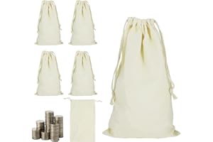 Belinlen 6 Pack 10x17” Coin Deposit Change Transit Bags Canvas Bank Coin Money Cash Bag Sacks with Drawstring Heavy Duty Sacks