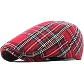 ANKOMINA Unisex Cotton Plaid Flat Caps Ivy Gatsby Newsboy Hat Adjustable Driving Hunting Beret Hat for Women Men