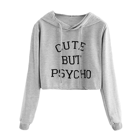 TWIFER Damen Crop Pullover Langarm Slogan Print Hoodie Brief Drucken Sweatshirt Bluse Top