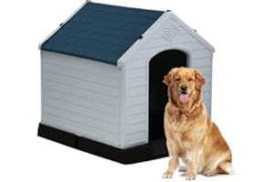 HCY Dog House, Dog House Large Dog Crates 39 Inch High Plastic Dog House Kennels for Small Medium Large Dog with Air Vents and Elevated Floor Outdoor,Indoor, Blue