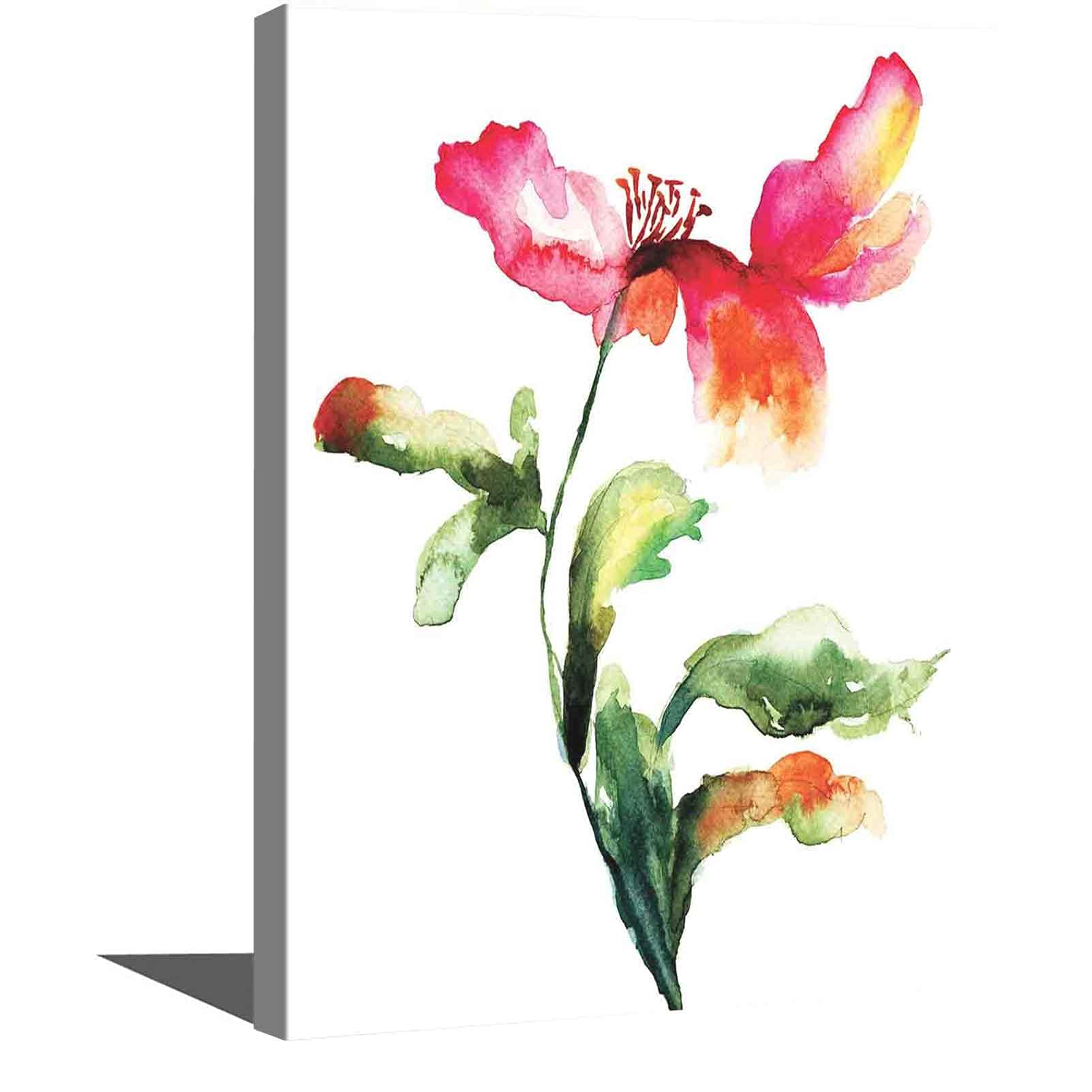 Watercolor Flower Canvas Wall Art, Shaded Single Poppy Flowering Plant Muse in the Nature Earth Divine Grace Framed Prints wall decor Ready to Hang Modern Living Room/Bedroom Decoration. Similar to stock photo.