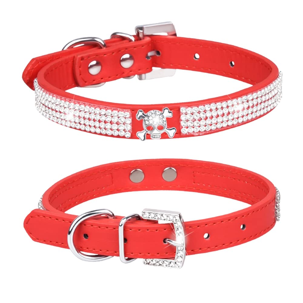 haoyueer Cute Dazzling Sparkling Elegant Fancy PU Leather Bling Rhinestone Crystal Jeweled Pet Cat Dog Puppy Collar … (M, Red-2) — image 1
