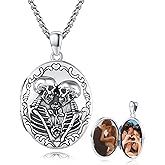 CUOKA MIRACLE Skull Locket Necklace,925 Sterling Silver Gothic Jewelry Gothic Locket Pendant Couple Skull Necklace Holds Photo Memorial Jewelry Vanlentine`s Day Gift Customed Locket (Only Locket)