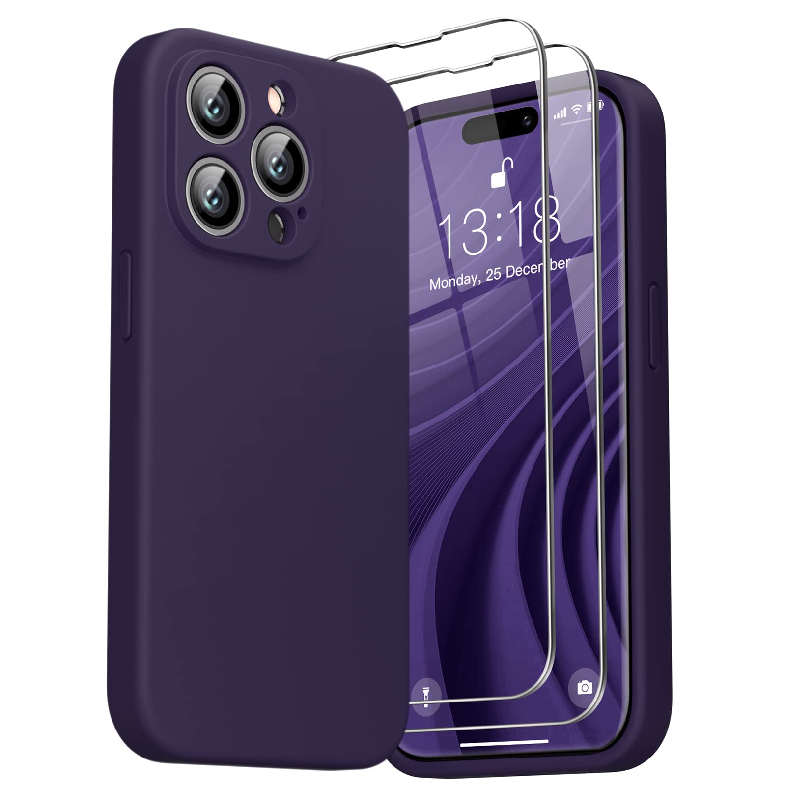 GOODVISH 3 in 1 Designed for iPhone 14 Pro Max Case 6.7" Liquid Silicone 2022, with 2x Screen Protector, [Enhanced Camera 360° Full Protection] Shockproof Anti-Scratch Slim Phone Cover, DeepPurple — image 1