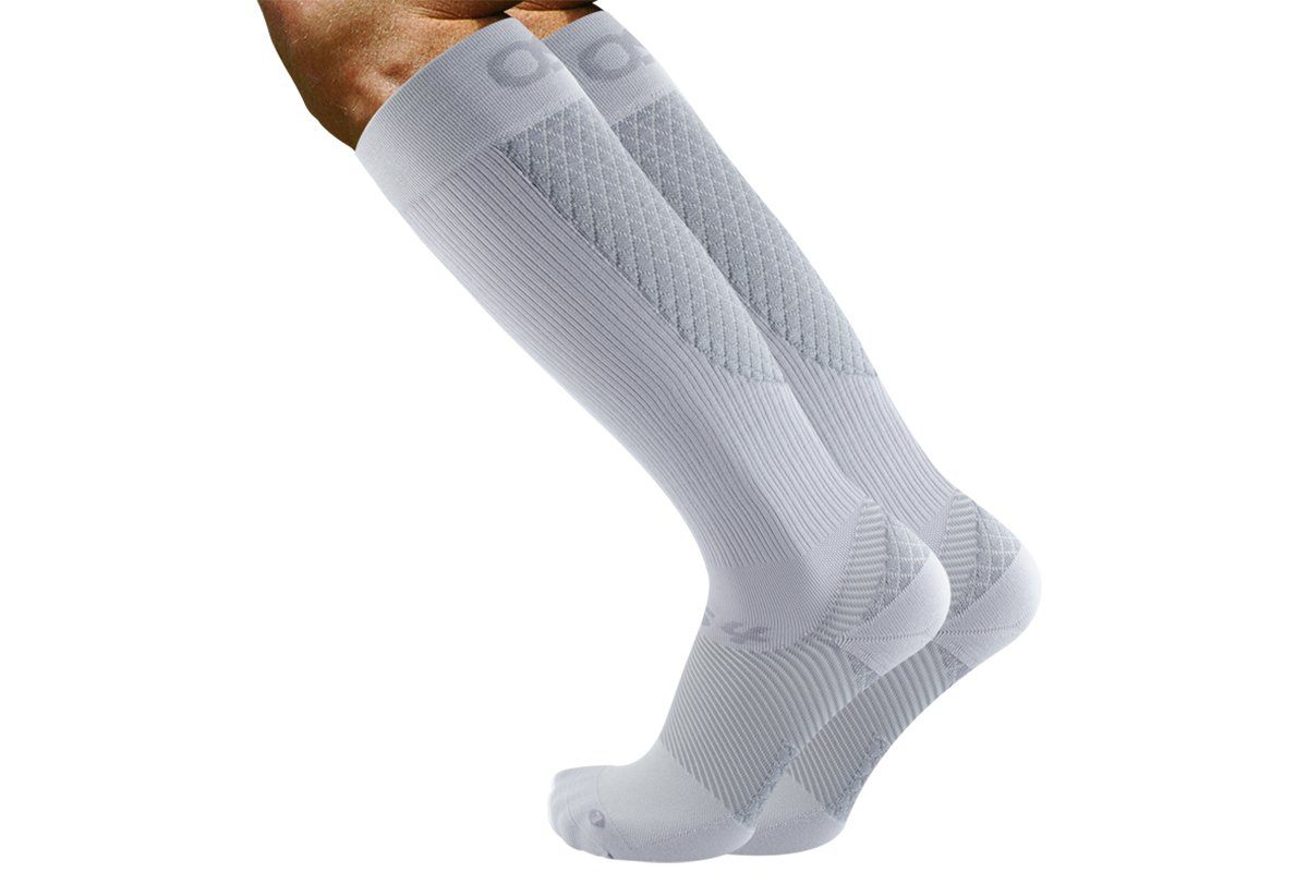 All-in-one compression sock, the FS4+™ Over the Calf Compression Bracing socks provide relief for ankle swelling, varicose veins, Plantar Fasciitis, Achilles tendonitis, heel and arch pain and shin splints while also improving circulation