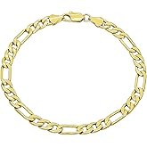 The Bling Factory 5.3mm 14k Yellow Gold Plated Flat Figaro Chain Bracelet, 7 inches