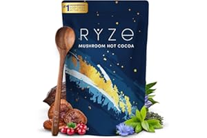 RYZE SUPERFOODS RYZE Mushroom Hot Cocoa Melatonin Sleep Supplement, Keto Cocoa Powder With Reishi Mushroom For Sleep, Melatonin, Glycine, Cacao, L-Theanine, Chicory to Help Fall Asleep and Stay Asleep, 20 servings