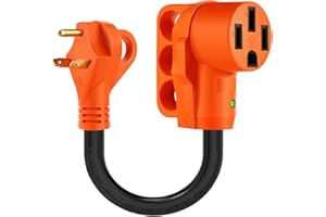 Ficstar 30 Amp to 50 Amp RV Adapter Cord,NEMA TT-30P to NEMA 14-50R Electrical Power Adapter with LED Power Indicator,10 Gauge RV Dogbone Adapter Cord 12 Inch with Grip,ETL Listed