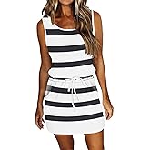 AUSELILY Womens Summer Dress Casual Sleeveless Sundresses Drawstring Waist Beach Cover up Short Swing Dresses with Pockets