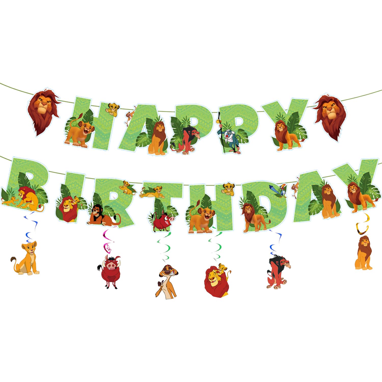 Photo 1 of 13pcs Lion-King party supplies,12pcs Lion Hanging Swirls and 1 Happy Birthday Banner for Lion party decoration