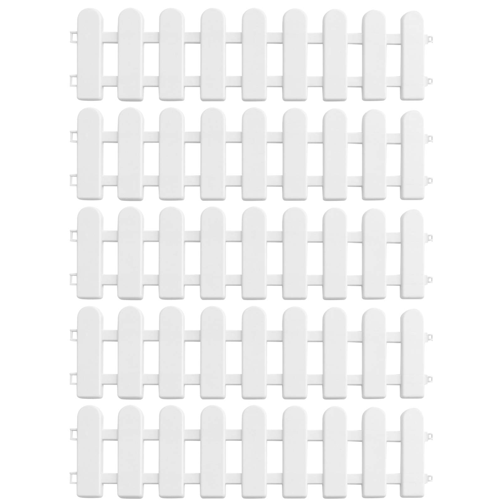 HEMOTON 5 Pack Plastic Garden Fence Panels, (50x13cm) White Fence for Garden, White Decorative Border for Outdoor Lawn