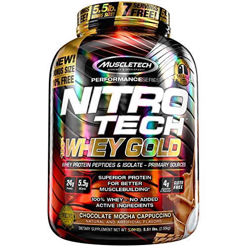 MuscleTech NitroTech Whey Gold, 100% Whey Protein Powder, Whey Isolate and Whey Peptides, Chocolate Mocha Cappuccino, 5.5 Pound